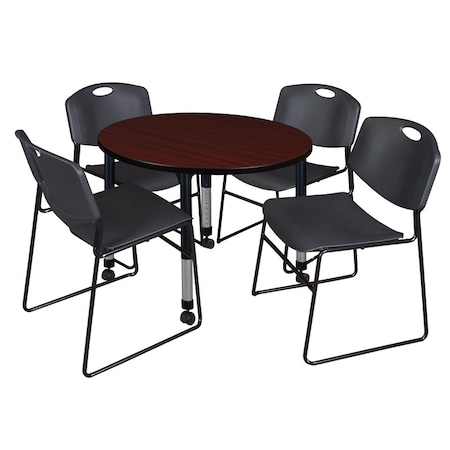Regency Tables > Height Adjustable > Round Mobile Table & Chair Sets, 42 W, 42 L, 23-34 H, Mahogany TB42RNDMHAPCBK44BK